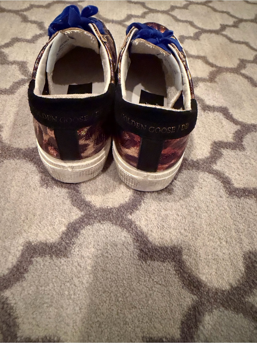 Golden Goose Metallic Leopard Sneakers with Bold Blue Laces - Picture 3 of 5